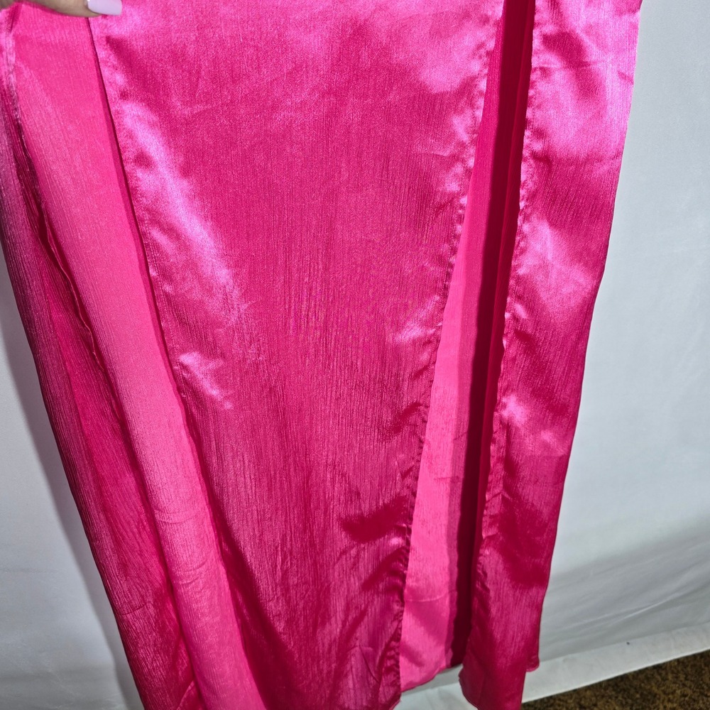 Hello Molly Hot Pink Ruffle Bustier Double Slit Satin Maxi Dress XS USA 2 - Picture 6 of 12